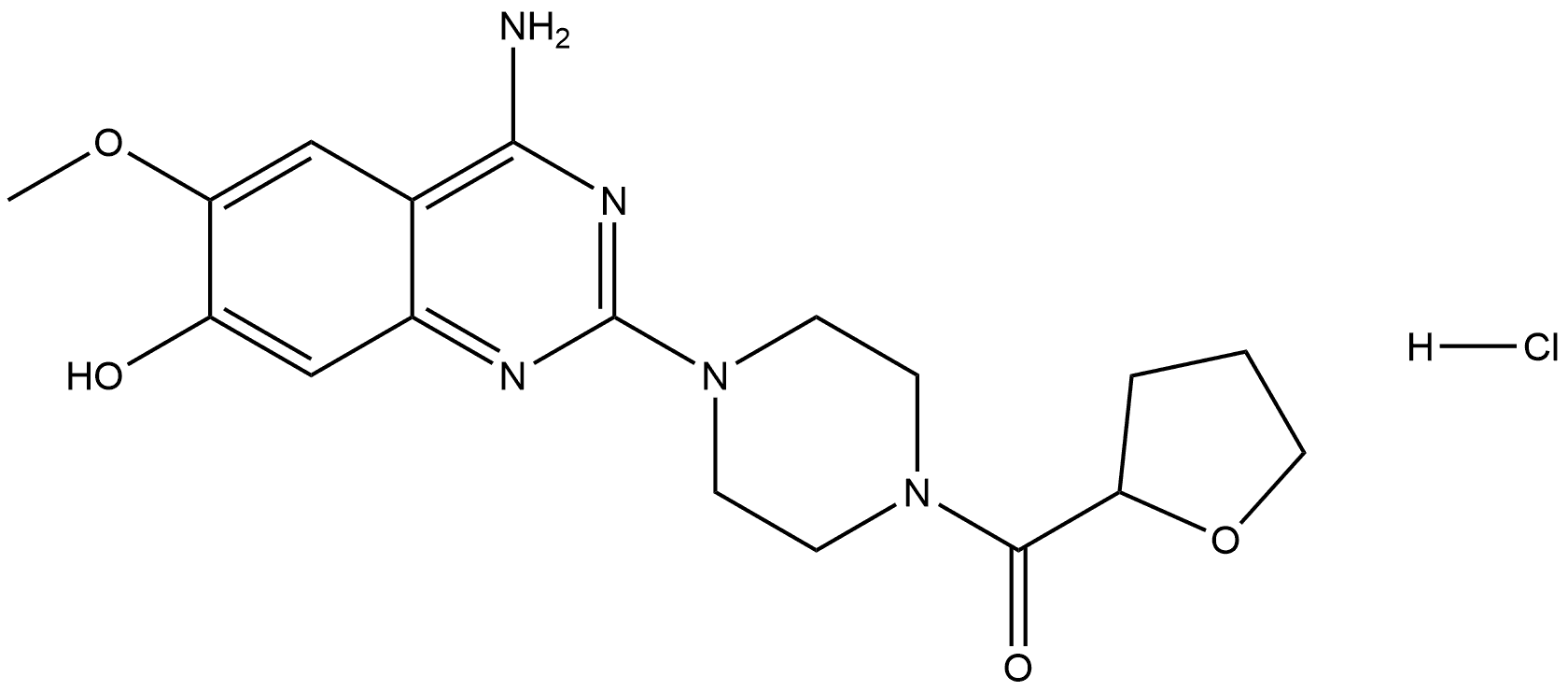 Methanone, [4-(4-amino-7-hydroxy-6-methoxy-2-quinazolinyl)-1-piperazinyl](tetrahydro-2-furanyl)-, hydrochloride (1:1) Struktur