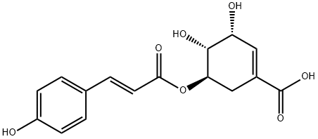 1-Cyclohexene-1-carboxylic acid, 3,4-dihydroxy-5-[[(2E)-3-(4-hydroxyphenyl)-1-oxo-2-propen-1-yl]oxy]-, (3R,4R,5R)- Struktur