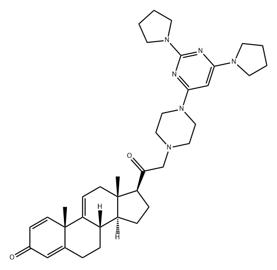 Pregna-1,4,9(11)-triene-3,20-dione, 21-[4-(2,6-di-1-pyrrolidinyl-4-pyrimidinyl)-1-piperazinyl]- Struktur