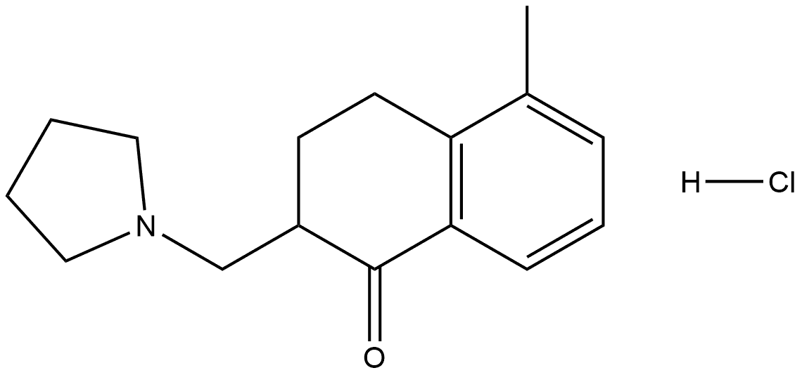 5-methyl-2-(pyrrolidin-1-ylmethyl)-3,4-dihydronaphthalen-1(2H)-one hydrochloride Struktur