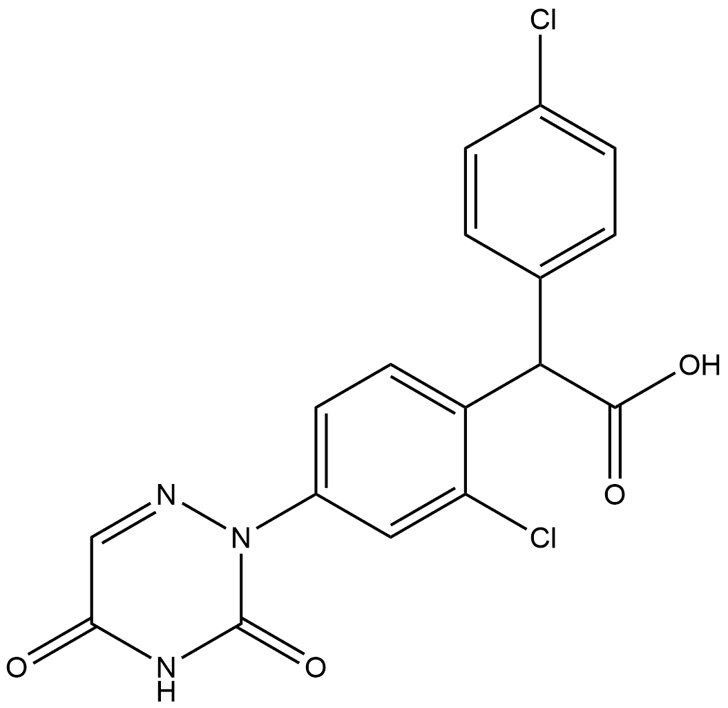 Benzeneacetic acid, 2-chloro-α-(4-chlorophenyl)-4-(4,5-dihydro-3,5-dioxo-1,2,4-triazin-2(3H)-yl)- Struktur