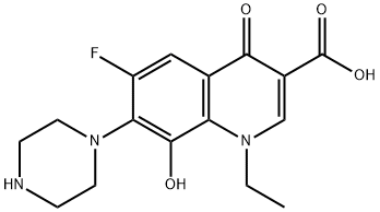 3-Quinolinecarboxylic acid, 1-ethyl-6-fluoro-1,4-dihydro-8-hydroxy-4-oxo-7-(1-piperazinyl)- Struktur