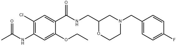 Benzamide, 4-(acetylamino)-5-chloro-2-ethoxy-N-[[4-[(4-fluorophenyl)methyl]-2-morpholinyl]methyl]- Struktur