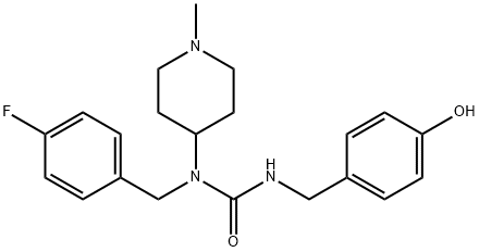 Urea, N-[(4-fluorophenyl)methyl]-N'-[(4-hydroxyphenyl)methyl]-N-(1-methyl-4-piperidinyl)- Struktur