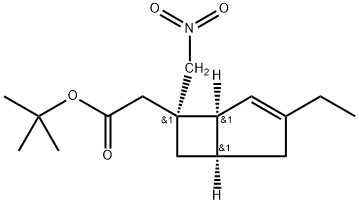 tert-butyl2-((1S,5R,6R)-3-ethyl-6-(nitromethyl)bicyclo[3.2.0]hept-3- en-6-yl)acetate Struktur