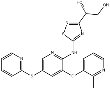 1,2-Ethanediol, 1-[5-[[3-[(2-methyl-3-pyridinyl)oxy]-5-(2-pyridinylthio)-2-pyridinyl]amino]-1,2,4-thiadiazol-3-yl]-, (1S)- Struktur