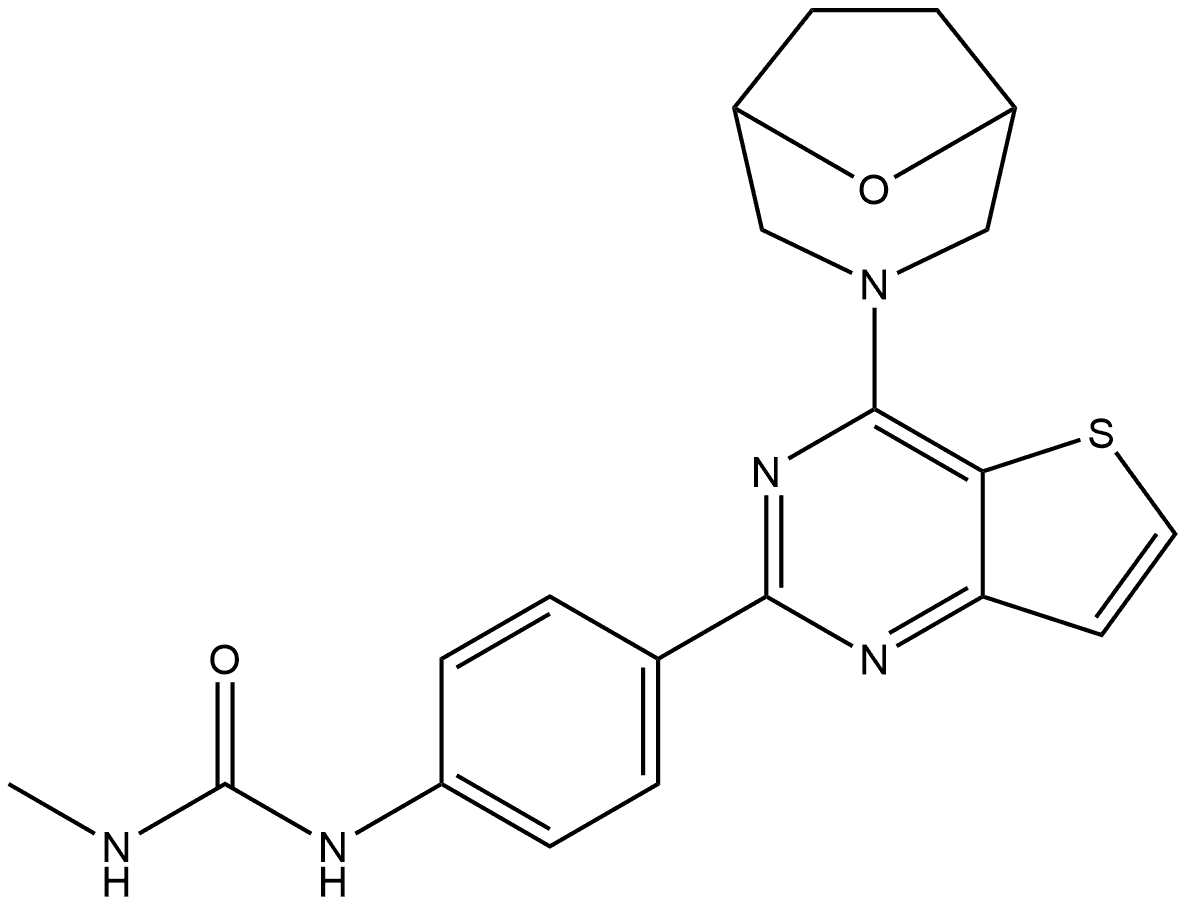 N-Methyl-N′-[4-[4-(8-oxa-3-azabicyclo[3.2.1]oct-3-yl)thieno[3,2-d]pyrimidin-2-yl]phenyl]urea Struktur