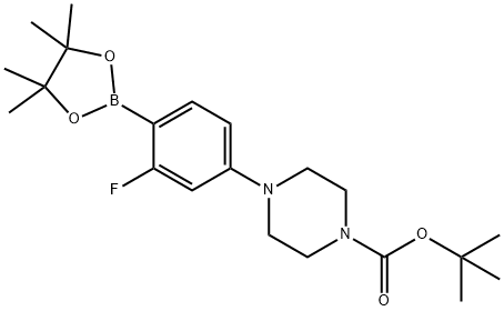 1-Piperazinecarboxylic acid, 4-[3-fluoro-4-(4,4,5,5-tetramethyl-1,3,2-dioxaborolan-2-yl)phenyl]-, 1,1-dimethylethyl ester Struktur