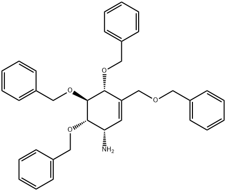 2-Cyclohexen-1-amine, 4,5,6-tris(phenylmethoxy)-3-[(phenylmethoxy)methyl]-, (1S,4R,5S,6S)- Struktur