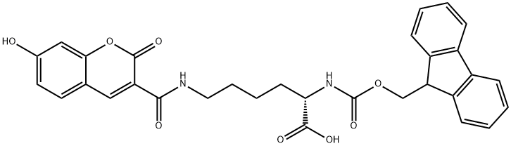 L-Lysine, N2-[(9H-fluoren-9-ylmethoxy)carbonyl]-N6-[(7-hydroxy-2-oxo-2H-1-benzopyran-3-yl)carbonyl]- Struktur