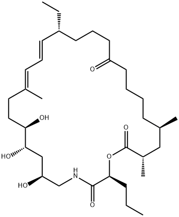 1-Oxa-4-azacyclooctacosa-12,14-diene-3,20,28-trione, 16-ethyl-6,8,9-trihydroxy-12,25,27-trimethyl-2-propyl-, (2S,6S,8S,9R,12E,14E,16R,25R,27S)- (9CI) Struktur