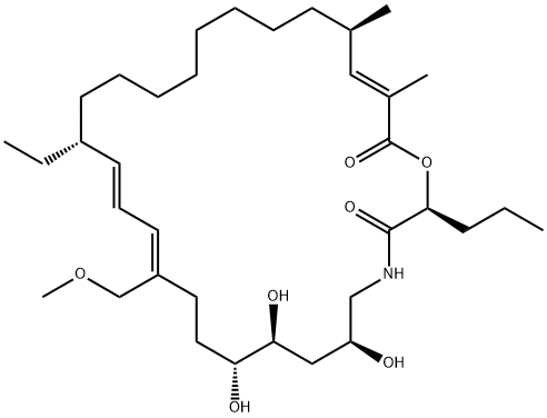 1-Oxa-4-azacyclooctacosa-12,14,26-triene-3,28-dione, 16-ethyl-6,8,9-trihydroxy-12-(methoxymethyl)-25,27-dimethyl-2-propyl-, (2S,6S,8S,9R,12Z,14E,16R,25R,26E)- (9CI) Struktur