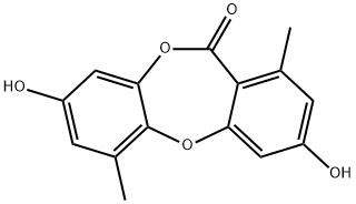 11H-Dibenzo[b,e][1,4]dioxepin-11-one, 3,8-dihydroxy-1,6-dimethyl- Struktur