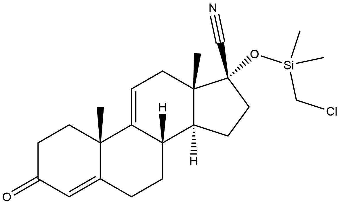 Androsta-4,9(11)-diene-17-carbonitrile, 17-[[(chloromethyl)dimethylsilyl]oxy]-3-oxo-, (17α)- Struktur