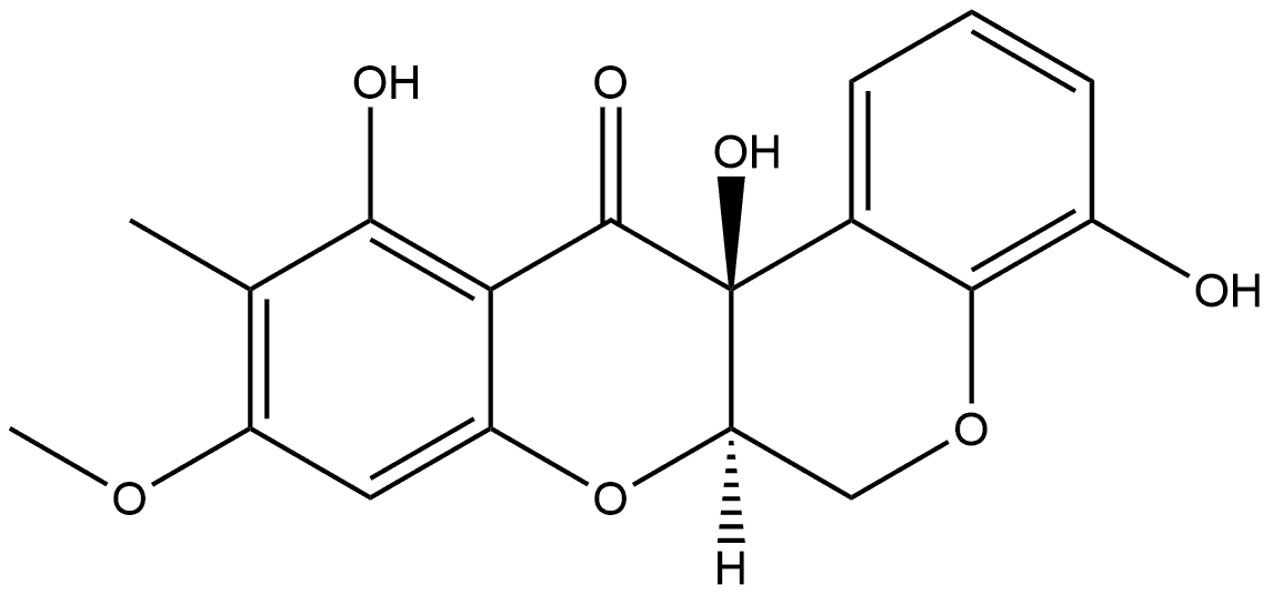 [1]Benzopyrano[3,4-b][1]benzopyran-12(6H)-one, 6a,12a-dihydro-4,11,12a-trihydroxy-9-methoxy-10-methyl-, (6aR,12aS)-rel-(-)- Struktur