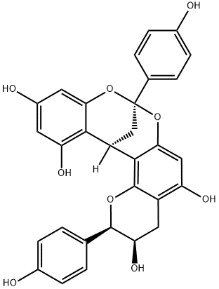 8,14-Methano-2H,14H-1-benzopyrano[7,8-d][1,3]benzodioxocin-3,5,11,13-tetrol, 3,4-dihydro-2,8-bis(4-hydroxyphenyl)-, (2R,3R,8R,14R)- Struktur