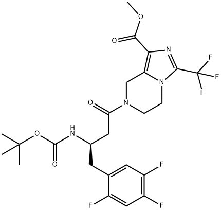 Imidazo[1,5-a]pyrazine-1-carboxylic acid, 7-[(3R)-3-[[(1,1-dimethylethoxy)carbonyl]amino]-1-oxo-4-(2,4,5-trifluorophenyl)butyl]-5,6,7,8-tetrahydro-3-(trifluoromethyl)-, methyl ester Struktur