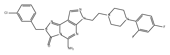 3H-Pyrazolo[4,3-e]-1,2,4-triazolo[4,3-c]pyrimidin-3-one, 5-amino-2-[(3-chlorophenyl)methyl]-7-[2-[4-(2,4-difluorophenyl)-1-piperazinyl]ethyl]-2,7-dihydro- Struktur