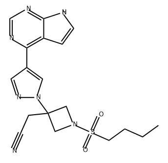 3-Azetidineacetonitrile, 1-(butylsulfonyl)-3-[4-(7H-pyrrolo[2,3-d]pyrimidin-4-yl)-1H-pyrazol-1-yl]- Struktur