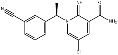 3-Pyridinecarboxamide, 5-chloro-1-[(1R)-1-(3-cyanophenyl)ethyl]-1,2-dihydro-2-imino- Struktur