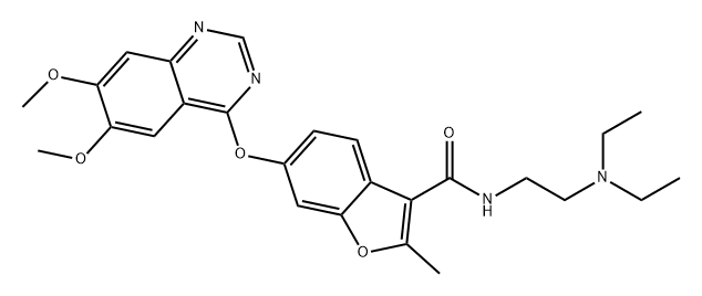 3-Benzofurancarboxamide, N-[2-(diethylamino)ethyl]-6-[(6,7-dimethoxy-4-quinazolinyl)oxy]-2-methyl- Struktur