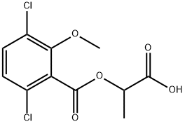 Benzoic acid, 3,6-dichloro-2-methoxy-, 1-carboxyethyl ester Struktur