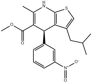 Thieno[2,3-b]pyridine-5-carboxylic acid, 4,7-dihydro-6-methyl-3-(2-methylpropyl)-4-(3-nitrophenyl)-, methyl ester, (4S)- Struktur