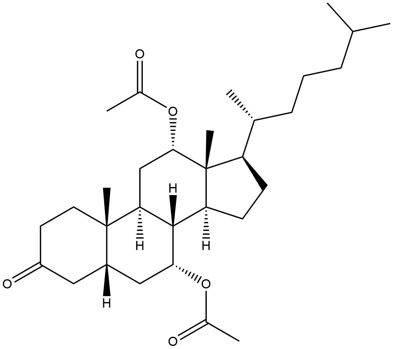 Cholestan-3-one, 7,12-bis(acetyloxy)-, (5β,7α,12α)- Struktur