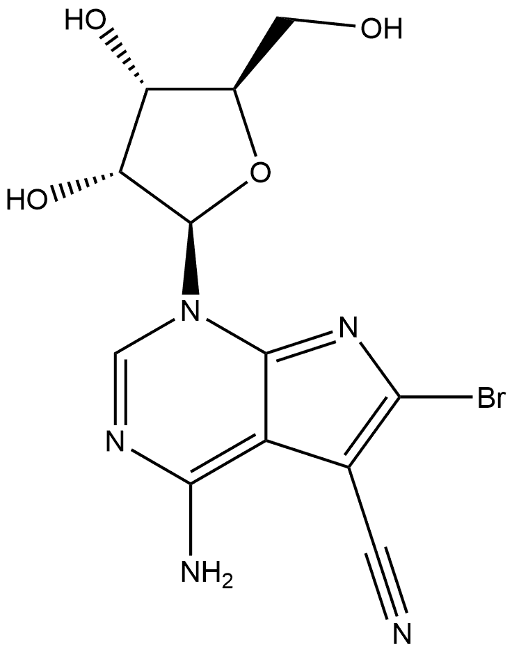 4-Amino-6-bromo-5-cyano-1-(beta-D-ribofuranosyl)-7H-pyrrolo[2.3-d]pyrimidine Struktur