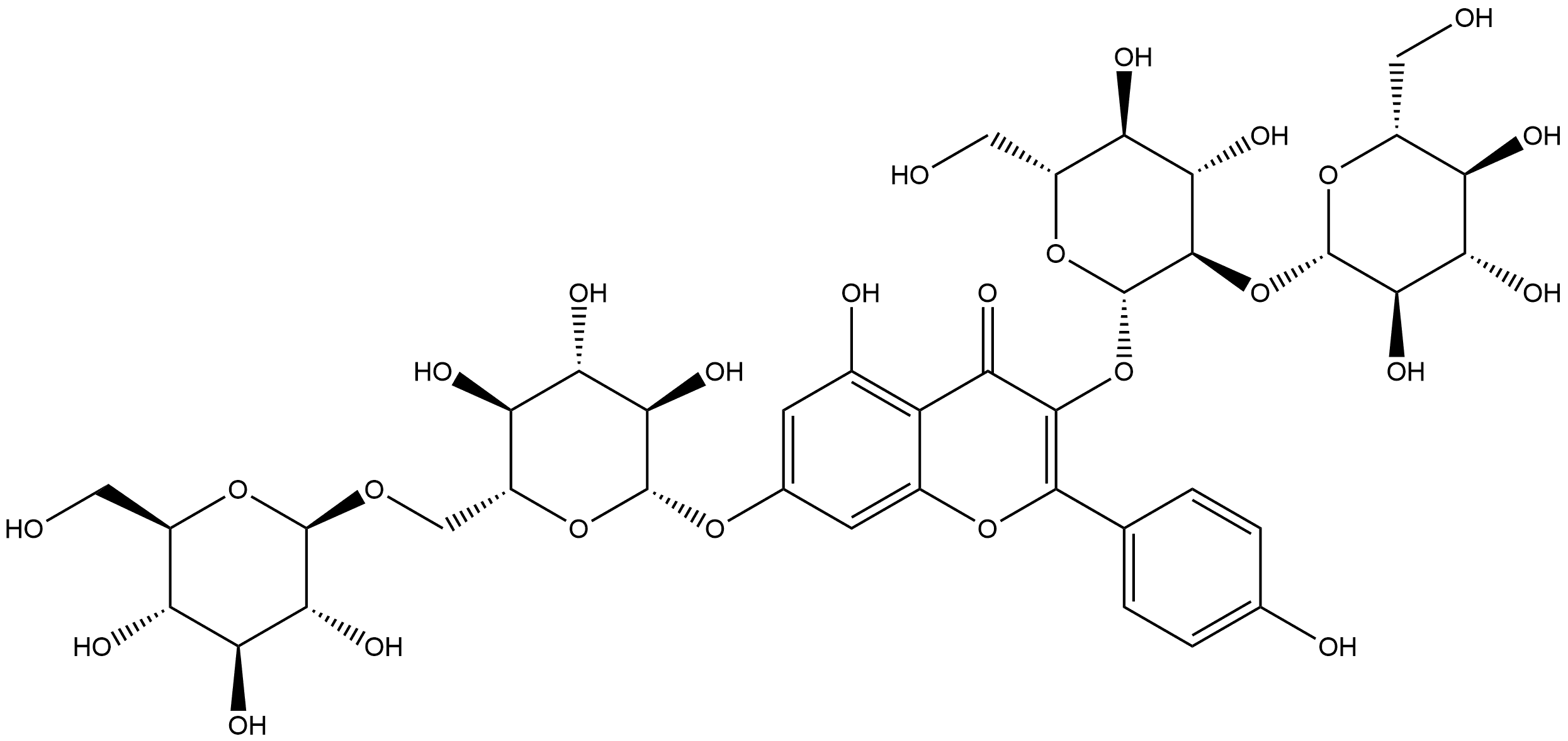 4H-1-Benzopyran-4-one, 3-[(2-O-β-D-glucopyranosyl-β-D-glucopyranosyl)oxy]-7-[(6-O-β-D-glucopyranosyl-β-D-glucopyranosyl)oxy]-5-hydroxy-2-(4-hydroxyphenyl)- Struktur