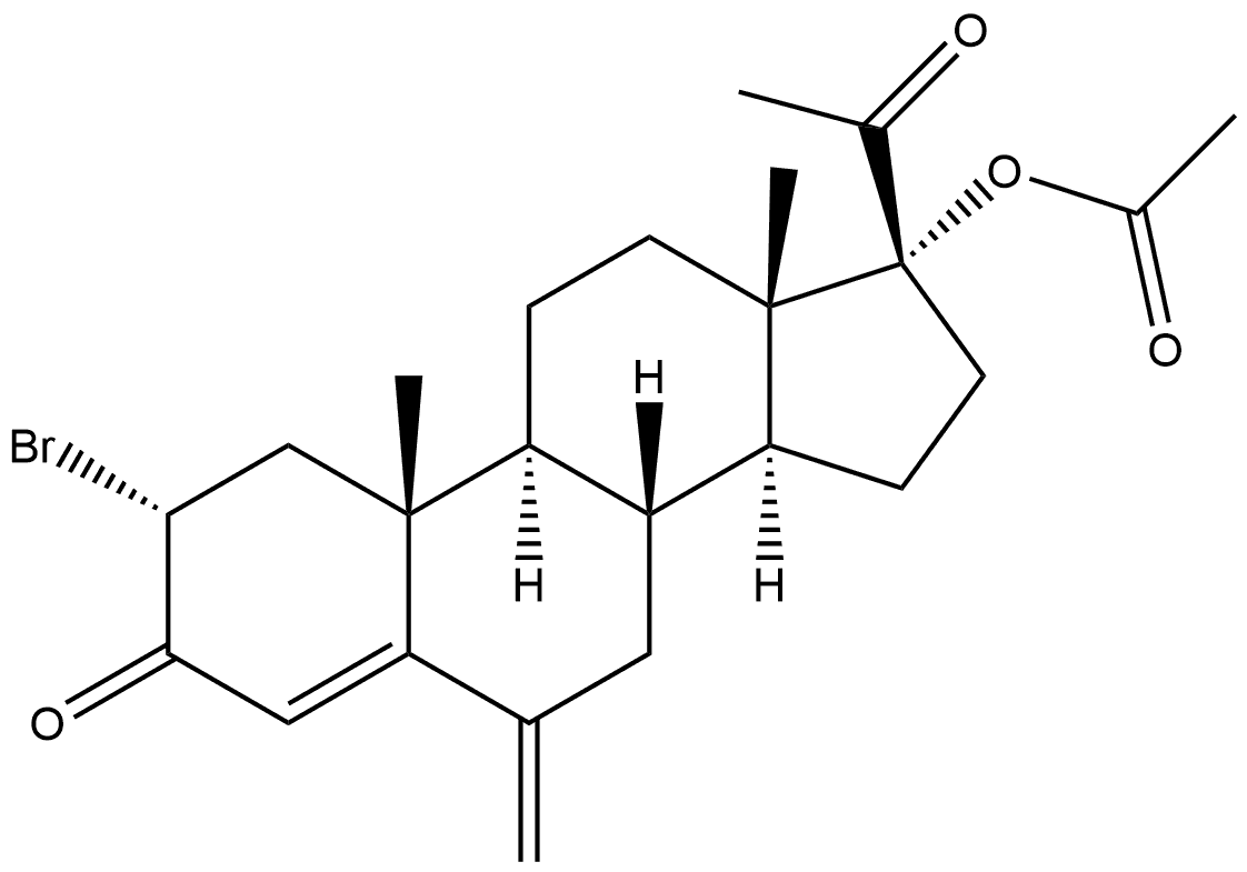 Pregn-4-ene-3,20-dione, 17-(acetyloxy)-2-bromo-6-methylene-, (2α)- Struktur