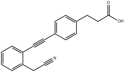 Benzenepropanoic acid, 4-[2-[2-(cyanomethyl)phenyl]ethynyl]- Struktur