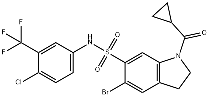 1H-Indole-6-sulfonamide, 5-bromo-N-[4-chloro-3-(trifluoromethyl)phenyl]-1-(cyclopropylcarbonyl)-2,3-dihydro- Struktur