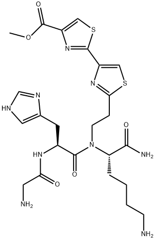 N-(glycyl-histidyl-lysyl)-2-(4''-methoxycarbonyl-2'',4'-bithiazol-2'-yl)ethylamine Struktur