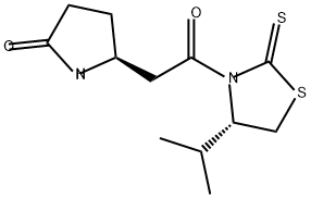 2-Pyrrolidinone, 5-[2-[(4S)-4-(1-methylethyl)-2-thioxo-3-thiazolidinyl]-2-oxoethyl]-, (5S)- Struktur