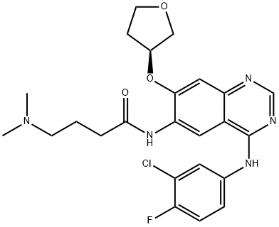 Butanamide, N-[4-[(3-chloro-4-fluorophenyl)amino]-7-[[(3S)-tetrahydro-3-furanyl]oxy]-6-quinazolinyl]-4-(dimethylamino)- Struktur