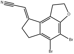 Acetonitrile, 2-(4,5-dibromo-1,2,6,7-tetrahydro-8H-indeno[5,4-b]furan-8-ylidene)-, (2E)- Struktur