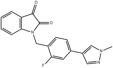 1H-Indole-2,3-dione, 1-[[2-fluoro-4-(1-methyl-1H-pyrazol-4-yl)phenyl]methyl]- Struktur