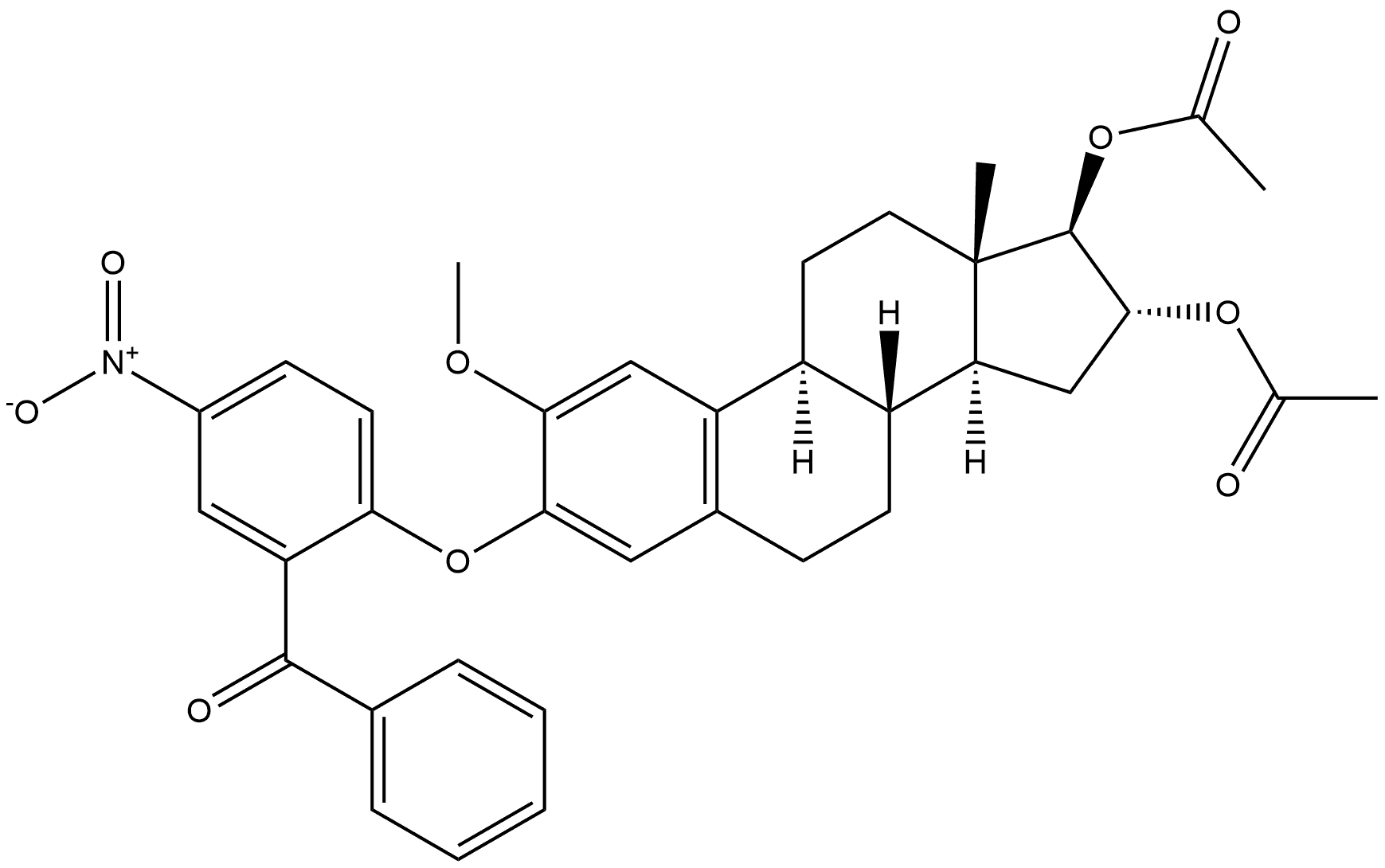 Benzophenone, 2-(16α,17β-dihydroxy-2-methoxyestra-1,3,5(10)-trien-3-yloxy)-5-nitro-, diacetate (6CI)