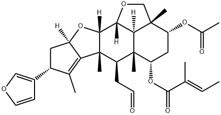 2-Butenoic acid, 2-methyl-, (2aR,3R,5S,5aR,6R,6aR,8R,9aR,10aS,10bR,10cR)-3-(acetyloxy)-8-(3-furanyl)-2a,4,5,5a,6,6a,8,9,9a,10a,10b,10c-dodecahydro-2a,5a,6a,7-tetramethyl-6-(2-oxoethyl)-2H,3H-cyclopenta[b]furo[2',3',4':4,5]naphtho[2,3-d]furan-5-yl ester, (2E)- Struktur