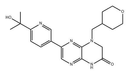 Pyrazino[2,3-b]pyrazin-2(1H)-one, 3,4-dihydro-6-[6-(1-hydroxy-1-methylethyl)-3-pyridinyl]-4-[(tetrahydro-2H-pyran-4-yl)methyl]- Struktur