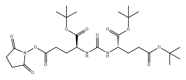 L-Glutamic acid, N-[[[(1S)-1-[(1,1-dimethylethoxy)carbonyl]-4-[(2,5-dioxo-1-pyrrolidinyl)oxy]-4-oxobutyl]amino]carbonyl]-, 1,5-bis(1,1-dimethylethyl) ester Struktur