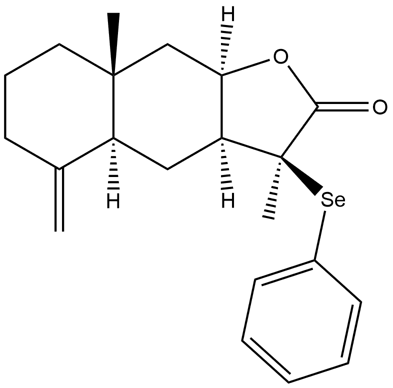 Naphtho[2,3-b]furan-2(3H)-one, decahydro-3,8a-dimethyl-5-methylene-3-(phenylseleno)-, [3S-(3α,3aβ,4aβ,8aα,9aβ)]- (9CI) Struktur