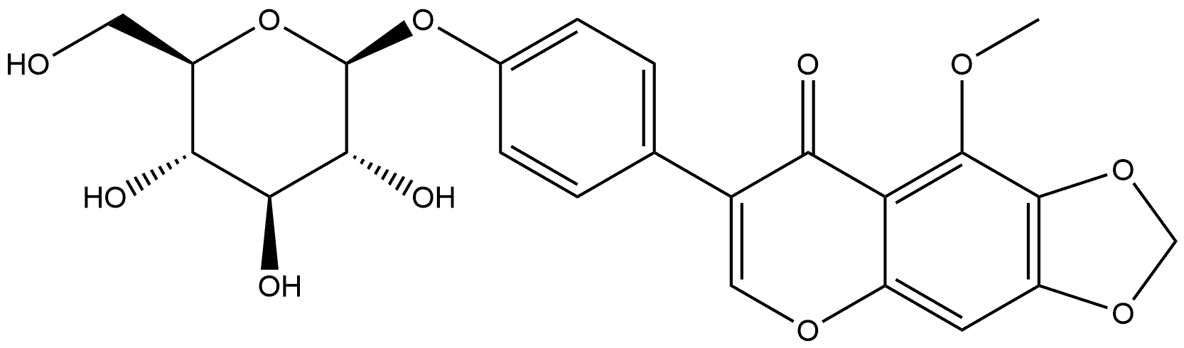 8H-1,3-Dioxolo[4,5-g][1]benzopyran-8-one, 7-[4-(β-D-glucopyranosyloxy)phenyl]-9-methoxy- Struktur