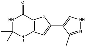 Thieno[3,2-d]pyrimidin-4(1H)-one, 2,3-dihydro-2,2-dimethyl-6-(3-methyl-1H-pyrazol-4-yl)- Struktur