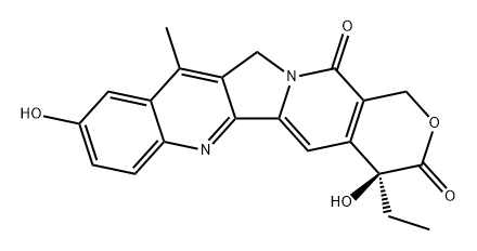 1H-Pyrano[3',4':6,7]indolizino[1,2-b]quinoline-3,14(4H,12H)-dione, 4-ethyl-4,9-dihydroxy-11-methyl-, (4S)- Struktur