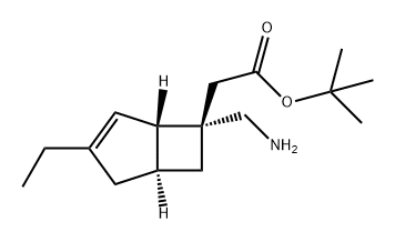 Bicyclo[3.2.0]hept-3-ene-6-acetic acid, 6-(aminomethyl)-3-ethyl-, 1,1-dimethylethyl ester, (1R,5R,6S)- Struktur