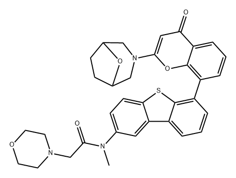 4-Morpholineacetamide, N-methyl-N-[6-[2-(8-oxa-3-azabicyclo[3.2.1]oct-3-yl)-4-oxo-4H-1-benzopyran-8-yl]-2-dibenzothienyl]- Struktur