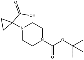 1-Piperazinecarboxylic acid, 4-(1-carboxycyclopropyl)-, 1-(1,1-dimethylethyl) ester Struktur