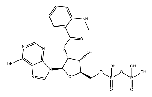 Adenosine 5'-(trihydrogen diphosphate), 2'-[2-(methylamino)benzoate] Struktur